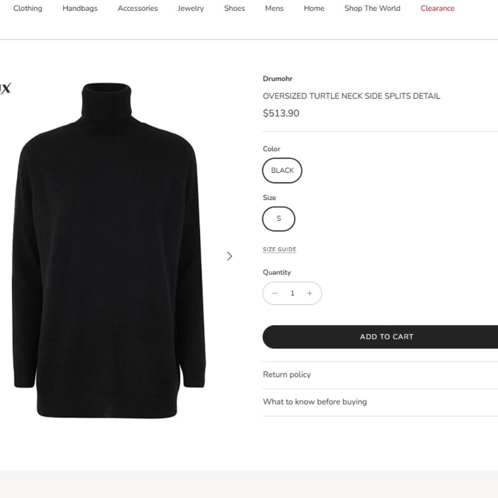 Lord & Taylor Classic Black Turtleneck Oversized Sweater Size M